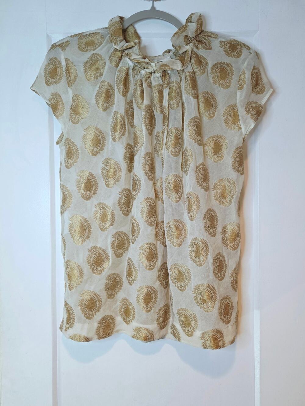 DAY Birger et Mikkelsen Metallic Gold Paisley Sheer Ruffle Blouse EU 38